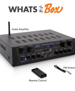 Pyle 500W Karaoke Wireless Bluetooth Amplifier - 4 Channel Stereo Audio Home Theater Speaker Sound Power Receiver with AUX IN, FM, RCA Subwoofer Speakers OUT, USB, Microphone IN with Echo - PTA44BT Amplifier System 26 81vC85xziL