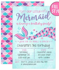 Alternative view of Your Main Event Prints Mermaid Birthday Invitations, Pink and Purple, 20 Fill In Mermaid Party Invitations