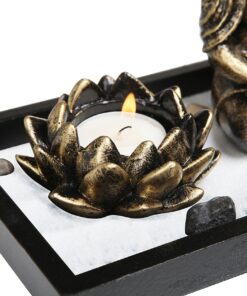 MyGift Desktop Zen Garden Kit with Buddha Statue, Incense Burner, Sand, Rake and Lotus Tea Light Candle Holder 27 81vG8kKO4JL