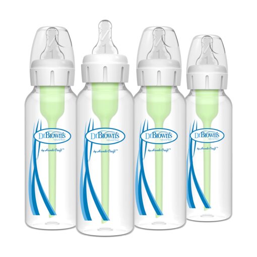 Dr. Brown's Natural Flow® Anti-Colic Options+™ Narrow Baby Bottles 8 oz/250 mL, with Level 1 Slow Flow Nipple, 4 Pack, 0m+ 8oz, Clear 4 Count (Pack of 1)