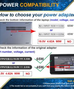 Alternative view of 19.5V 3.33A 65W AC Power Adapter Laptop Charger for HP ProBook Charger X360 11 G1 G2 G3 G4 G5 G6 EE,440 G3 G4 G5 G6 G7,450 G3 G4 G5 G6 G7,470 G3 G4 G5,435 G7 440 G1,650 G2 G3 G4 Power Supply Cord