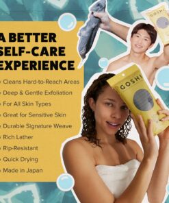 GOSHI Exfoliating Shower Towel - Rip-Resistant Exfoliating Washcloth for All Skin Types - Made in Japan Grey 20 81vTIq9tJL
