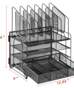 Marbrasse Desk Organiser Drawer, 4-Tier Mesh Desk File Organiser,5 Vertical File Holders and 2 Pen Holders, Multifunction Desktop Organizer,Desk Organizers and Accessories for Home Office Mesh Vertical File Folder - 01 26 81vTfYo6gL