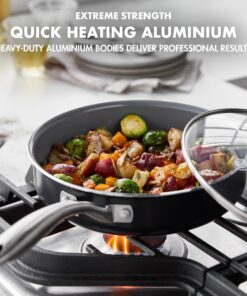 GreenPan Swift Healthy Ceramic Nonstick, 12 Piece Cookware Pots and Pans Set, Stainless Steel Handles, PFAS-Free, Dishwasher Safe, Oven Safe, Black Saucepan Set 23 81vVnlKxSBL
