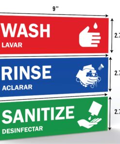 Alternative view of Wash Rinse Sanitize Sink Labels - Ideal Handwashing Signs for 3 Compartment Sink - 2.75" x 9" - Perfect Label Stickers for Restaurants, Commercial Kitchens, Food Trucks, Bussing Stations, Wash Station