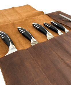 Hide & Drink, Rustic Knife Roll Case (5 pockets), Compact Carry-On Bag for Traveling Chefs & Cooks, Kitchen Tool Storage Organizer, Full Grain Leather, Handmade, Bourbon Brown 20 81vaLrBe5QL