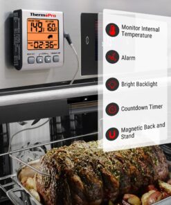 ThermoPro TP16S Digital LCD Meat Thermometer for Cooking and Grilling, BBQ Food Thermometer with Backlight and Kitchen Timer, Grill Temperature Probe Thermometer for Smoker, Barbecue, Oven, Cookware Light Silver 38 81vazPMqtmL