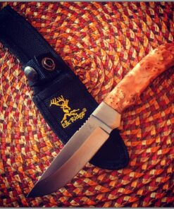 Elk Ridge - Outdoors Fixed Blade Hunting Knife - 8 in Overall - Mirror Polished Blade with Burl Wood Handle, Nylon Sheath - Full Tang Bowie Knife - ER-107 20 81vcH2Du6VL