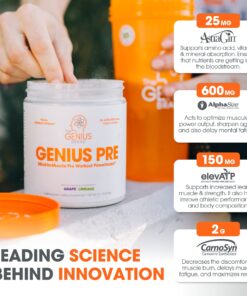 Genius Pre Workout Powder, Grape Limeade - All-Natural Nootropic Pre-workout & Caffeine-Free Nitric Oxide Booster Supplement with Beta Alanine & Alpha GPC - No Artificial Flavors, Sweeteners, or Dyes 23 81vd1Eaax8L