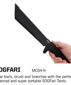 SOG SOGfari Tanto Machete- Survival Machete with 10 Inch Full Tang Blade,Camp Machete for Clearing Brush,Chopping Wood&Harvesting Crops,Spiked Tang Handle for Pounding&Scraping(MC04-N) ,Black 19 81vdeoTyoOL