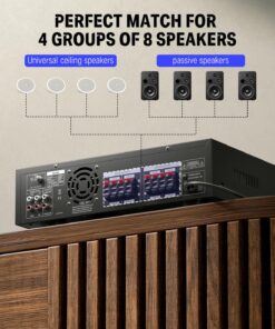 Donner Bluetooth 5.0 Stereo Audio Amplifier Receiver, 4 Channel 440W Peak Power Home Theater Stereo Receiver with USB, SD, FM, 2 Mic in Echo, RCA, LED, Speaker Selector for Studio, Home - MAMP5 16 81vh5AVPcgL