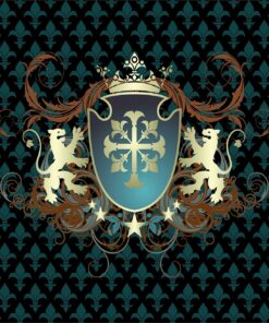 Alternative view of Ambesonne Medieval Duvet Cover Set, Heraldic Design from Middle Ages Coat of Arms Crown Lions and Swirls, Decorative 3 Piece Bedding Set with 2 Pillow Shams, Queen Size, Teal Black Cinnamon