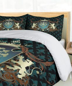 Ambesonne Medieval Duvet Cover Set, Heraldic Design from Middle Ages Coat of Arms Crown Lions and Swirls, Decorative 3 Piece Bedding Set with 2 Pillow Shams, Queen Size, Teal Black Cinnamon 9 81vlQuJNgFL