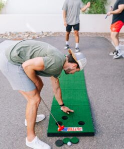PutterBall Golf Pong Game Set The Original - Includes 2 Putters, 2 Golf Balls, Green Putting Pong Golf Mat & Golf Hole Covers - Best Backyard Party Golf Game Set 18 81vsU3l1JL