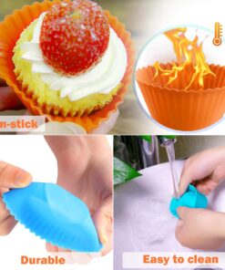 IPOW 24 Pack Silicone Cupcake Baking Cups Reusable Food-Grade BPA Free Non-Stick Muffin Liners Molds Sets, 2 Shapes Round Rectangle 27 81vuV0MS0 L