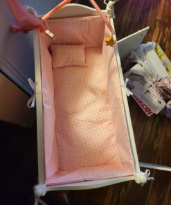 Badger Basket Toy Doll Bed with Storage Cabinet, Gingham Bedding, and Personalization Kit for 22 inch Dolls - White/Pink 44 81vuhSTVndL