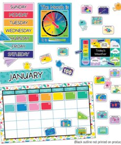 Carson Dellosa Happy Place 139-Piece Classroom Calendar Bulletin Board Set, Colorful Classroom Calendar with Monthly Headers, Birthday and Blank Cutouts, Weather, Seasons and Days of The Week Chart