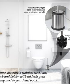 ToiletTree Products Toilet Brush with Lid - Sleek Toilet Bowl Brush and Holder - Toilet Scrubber Brush Set with Heavy-Weight Base - Lidded Toilet Bowl Cleaner Brush and Holder - Chrome Stainless Steel 30 81vwwFYkPuL