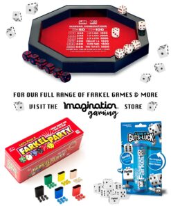 Farkel Party Game, Classic Family Dice Game, 6 Sets of Dice, 6 Dice Rolling Cups, 50-Sheet Scorepad, Fire Engine Red Tin Box, Parties & Game Nights 15 81vyirD5H0L