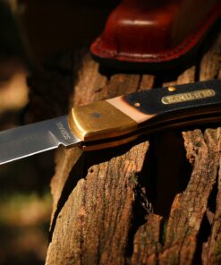 Old Timer 7OT Cave Bear Traditional Lockback Pocket Knife with 3.9in High Carbon Stainless Steel Blade, Sawcut Handles, and Leather Belt Sheath for Hunting, Camping, Whittling, EDC, and Outdoors 26 81vzXgTYlVL