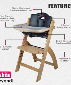 Alternative view of Abiie Beyond Junior Wooden High Chair with Tray. The Perfect Adjustable Baby Highchair Solution for Your Babies and Toddlers or as a Dining Chair. 6 Months up to 250 Lb. Natural Wood/Black Cushion 1 Count (Pack of 1) Natural Wood - Black Cushion