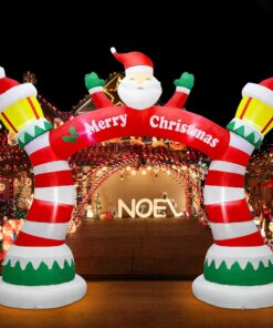 Lulu Home 9FT Christmas Inflatable Decorations, Giant Blow Up Lighthouse Air Arch with Welcome Santa, Xmas Lighted Blowups with Drawstring Bags for Winter Yard Lawn Garden Decor 9ft Santa Arch 11 81w1ygd4xJL
