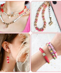 Redtwo 6200 Pcs Clay Beads Bracelet Making Kit, Flat Round Polymer Heishi Friendship Bracelet Jewelry Kit with Charms and Elastic Strings for Girls 8-12 Gifts for Kids 19 81w33MAix3L