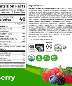 Orgain Organic Greens Powder + 50 Superfoods, Berry - 1 Billion Probiotics for Gut Health, Antioxidants, Vegan, Plant Based, Gluten Free, Non GMO, Dairy Free Juice & Smoothie Mix - 0.62lb 20 Servings (Pack of 1) 17 81w39BKFemL 3