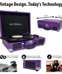 Victrola Vintage 3-Speed Bluetooth Portable Suitcase Record Player with Built-in Speakers | Upgraded Turntable Audio Sound|Purple Glitter, Model Number: VSC-550BT-GPR Purple Glitter 16 81w50YTCO7L