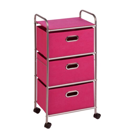 Honey-Can-Do 3 Drawer Rolling Cart - Pink CRT-02348 Pink, 11.5 in L x 16.125 in W x 35.5 in H (29.2 cm L x 41 cm W x 90.2 cm H)