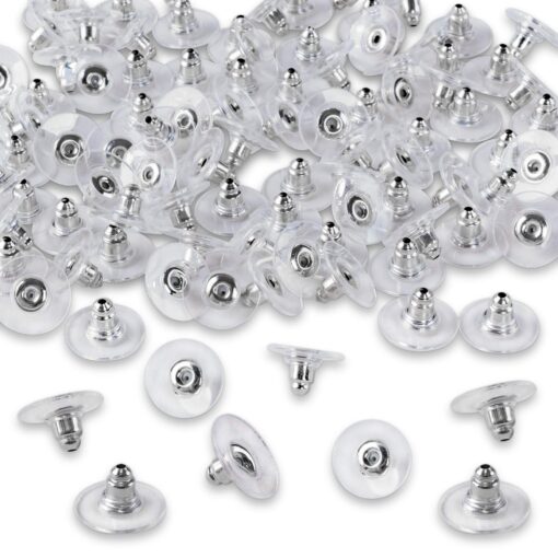 Plastic Earring Backs Replacements Comfortable Ear Nut Clear/Silver Safety Hypoallergenic (100 Pack)