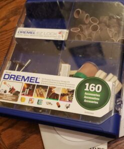 Dremel Rotary Tool Accessory Kit- 710-08- 160- EZ Lock Technology- 1/8 inch Shank- Cutting Bits, Polishing Wheel And Compound, Sanding Disc And Drum, Carving, Sharpening, And Engraving 160-Pieces 36 81w6f0ZT3L
