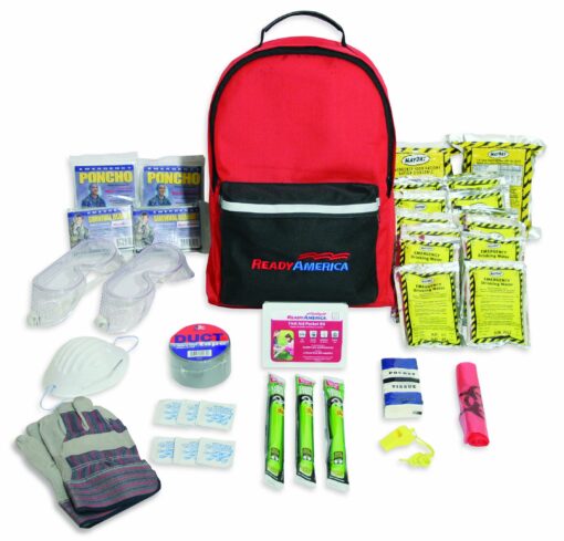 Ready America Tornado Emergency Kit 2-Person, 3-Day Backpack, Includes Emergency Food, Water, First Aid Kit, Survival Blanket, Safety Goggles, Portable Disaster Preparedness Go-Bag