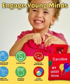 Pockets of Learning Personalized My Quiet Book - Montessori Basic Life Skills Activity Toys | Interactive Preschool Activity Busy Book for Toddlers & Children, Soft Fabric Original Quiet Travel Book 13 81wELOIaeL