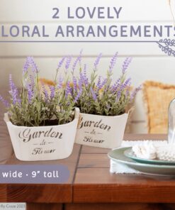 Butterfly Craze Artificial Lavender Plants in Rustic Wooden Planters - Lifelike, Stunning Faux Silk Purple Flowers Perfect for Elevating Your Patio, Home Décor, or Office (Set of Two), White Pots 22 81wFF8tV8AL
