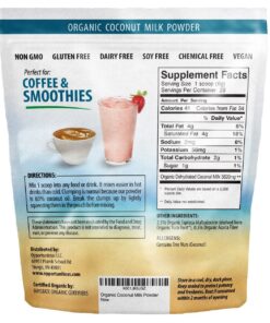 Opportuniteas Coconut Milk Powder Organic - Non Dairy Vegan Creamer For Coffee, Tea, Smoothies, Yogurt & Cooking - Full Fat & Unsweetened For Keto & Paleo Diet - Dried & Powdered at a Low Temperature 9 81wNAyuiavL