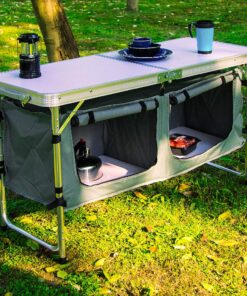 Alternative view of CampLand Outdoor Folding Table Aluminum Lightweight Height Adjustable with Storage Organizer for BBQ, Party, Camping White