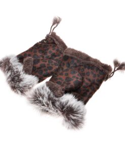 ZLYC Women Teen Classic Winter Warm Rabbit Fur Hands Wrist Fingerless Gloves Mittens (Leopard) Brown 10 81wOcmHLoPL