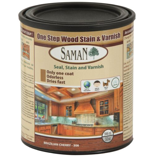 SamaN Interior One Step Wood Seal, Stain and Varnish – Oil Based Odorless Dye - Protection for Furniture and Fine Wood (Brazilian Cherry SAM-306, 32 oz) 1 Quart Brazilian Cherry