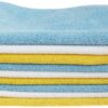 Amazon Basics Microfiber Cleaning Cloth, Non-Abrasive, Reusable and Washable, Pack of 24, Blue/White/Yellow, 16" x 12"