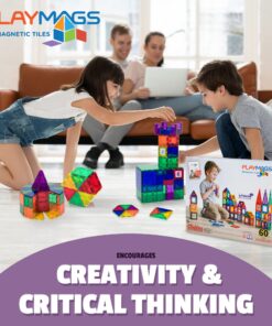 Playmags Magnetic Tiles for Kids, 60 Pc Magnet Blocks with ABC Click-ins, STEM Development Building Toys for Boys Girls & Toddlers 60 Pcs Magnetic Tiles Set 17 81wWzVFJ8NL