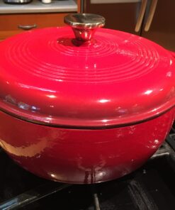 Lodge 6 Quart Enameled Cast Iron Dutch Oven with Lid – Dual Handles – Oven Safe up to 500° F or on Stovetop - Use to Marinate, Cook, Bake, Refrigerate and Serve – Island Spice Red 51 81wZWGpzH L