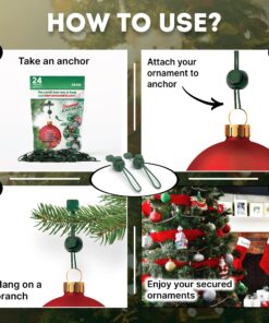 ORNAMENT ANCHOR Ornament Hooks for Hanging Christmas Decorations - No-Slip Hanging Hooks for Xmas - Heavy Duty Christmas Tree Ornaments Hanger Hooks for Small & Large Ornaments (Green, 24 Count) Green 22 81waFOISL