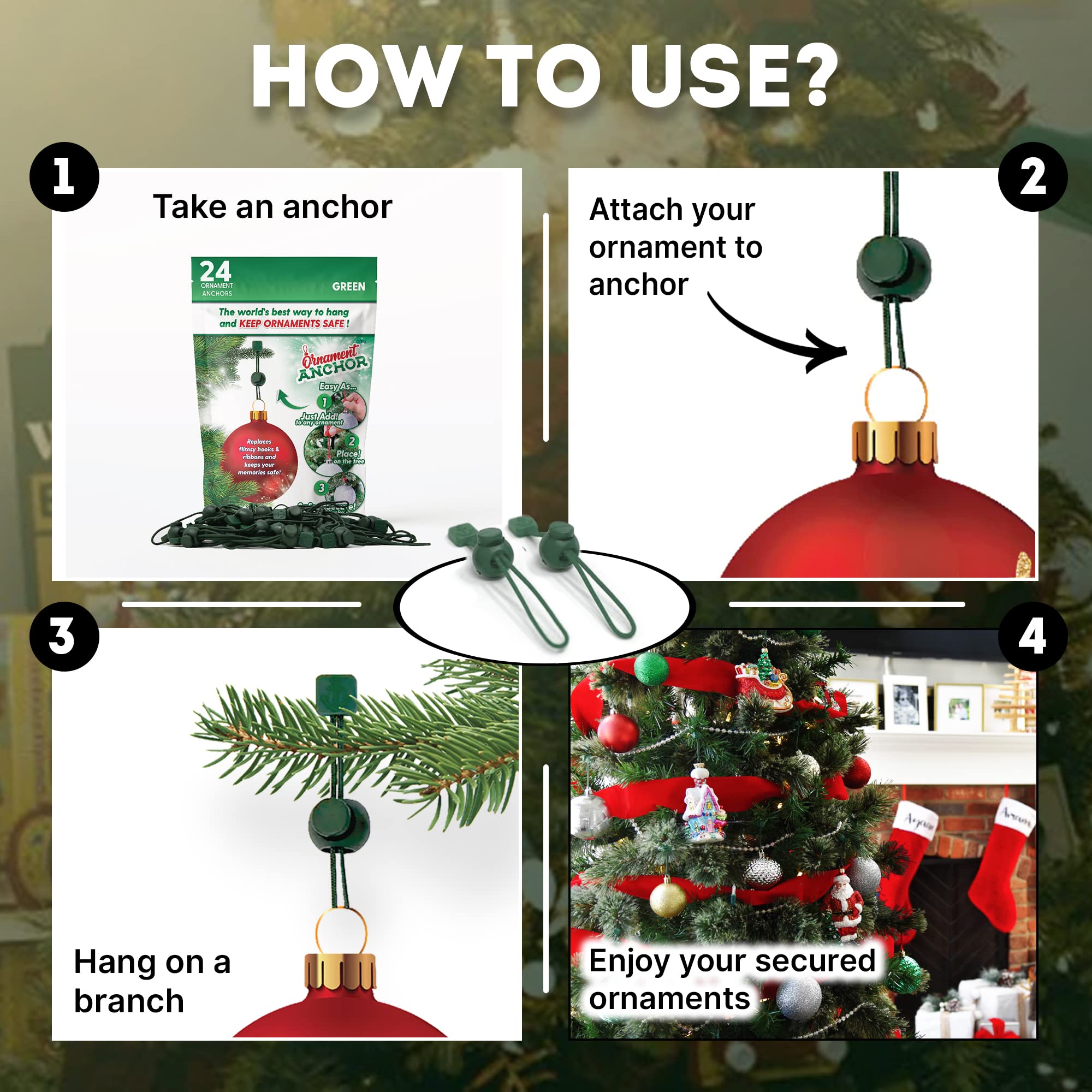 ORNAMENT ANCHOR Ornament Hooks for Hanging Christmas Decorations - No-Slip Hanging Hooks for Xmas - Heavy Duty Christmas Tree Ornaments Hanger Hooks for Small & Large Ornaments (Green, 24 Count) Green 7 ORNAMENT ANCHOR Ornament Hooks for Hanging Christmas Decorations - No-Slip Hanging Hooks for Xmas - Heavy Duty Christmas Tree Ornaments Hanger Hooks for Small & Large Ornaments (Green, 24 Count) Green - Image 7