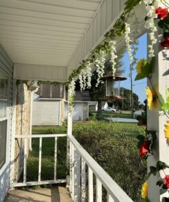 4Pcs 6.6Ft/Piece Artificial Flowers Silk Wisteria Garland-Dearhouse Artificial Wisteria Vine Rattan Silk Hanging Flower for Home Garden Outdoor Ceremony Wedding Arch Floral Decor (White) White 31 81watWn99aL