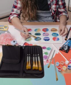 MyArtscape Paint Brushes - 15 Pc Art Brush Set for Watercolor, Acrylic, Oil & Face Painting | Short Handle Artist Paintbrushes with Travel Holder | 1 Year Warranty (Black) Black 19 81weVTJJl2L