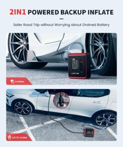 LASFIT AIR CR1 Tire Inflator Portable Air Compressor, 2in1 150PSI Cordless 12V DC Electric Auto Pump w/Digital Pressure Gauge, 3X Fast Inflation, 7800mAH Battery, LED Light for Car Bike Motorcycle Black 27 81wg3BVjSQL