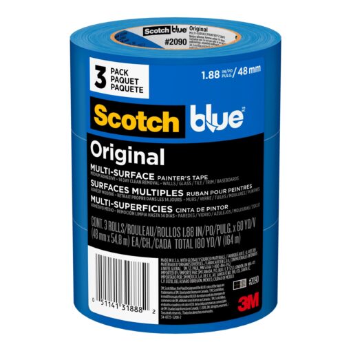 Scotch Painter's Tape Original Multi-Surface Painter's Tape, 1.88 Inches x 60 Yards, 3 Rolls, Blue, Paint Tape Protects Surfaces and Removes Easily, Multi-Surface Painting Tape for Indoor and Outdoor Use