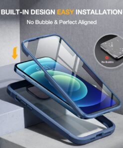 Miracase Glass Case for iPhone 12/ iPhone 12 Pro 6.1 inch (2020), Full-Body Clear Bumper Case with Built-in 9H Tempered Glass Screen Protector for iPhone 12/ iPhone 12 Pro,Dark Blue Dark Blue iPhone 12/12 Pro 6.1'' 24 81wkUrqPEvL