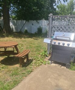 Giantex 6 Person Wooden Picnic Table Set with Wood Bench, with Umbrella Hold Design, Perfect for Outdoor Garden Yard Pub Beer Dining, Dark Brown 67"L×67" W×27.5" 33 81wkZJcV3cL